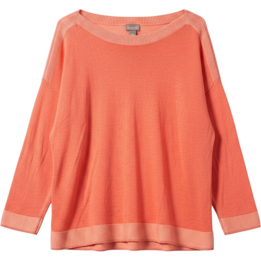 Chico's Knit Sweater Women 3 Coral Orange Boat Neck Relaxed